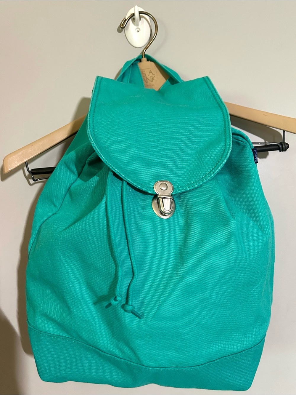 BAGGU Teal Canvas Drawstring Backpack